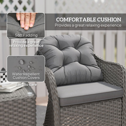 Outsunny 3 PCS Aluminium Rattan Bistro Set with Soft Cushions & Glass Top