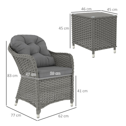 Outsunny 3 PCS Aluminium Rattan Bistro Set with Soft Cushions & Glass Top