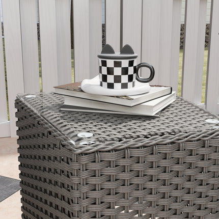 Outsunny 3 PCS Aluminium Rattan Bistro Set with Soft Cushions & Glass Top