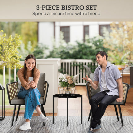 Outsunny 3 Pieces Rattan Bistro Set, Wicker Garden Furniture Set w/ Cushions