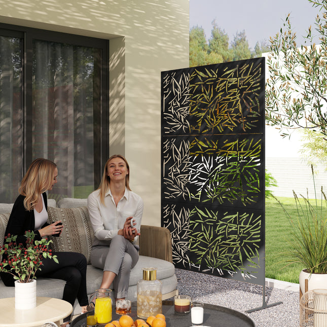Stylish Black Bamboo Privacy Screen - Outdoor Steel Frame Divider