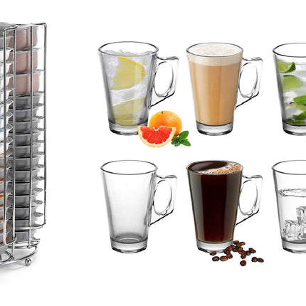 Vinsani Stylish Latte Glass Set & Chrome Coffee Stand - 6 Pieces