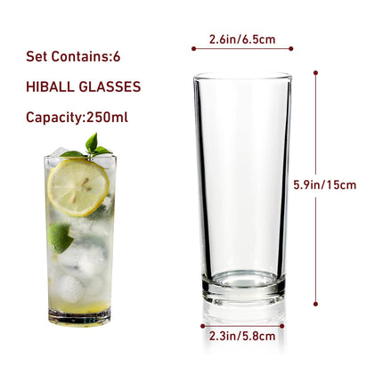 Vinsani HiBall Glasses – Tall Drinking Glasses for Water & Cocktails (Set)