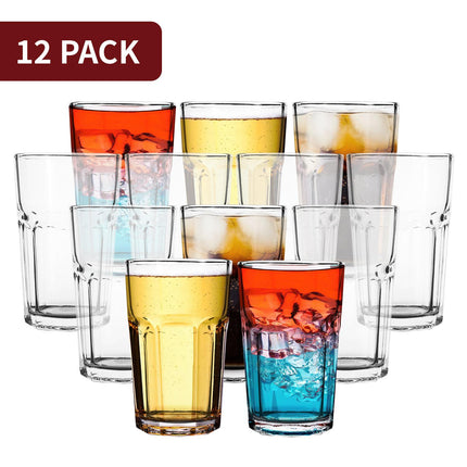 Vinsani Cien HiBall Glasses – Set of 12 Tall Drinking Glasses