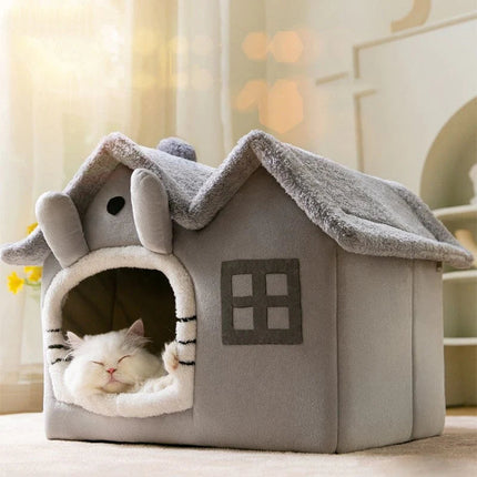 Removable Roof Plush Cat House – Indoor Pet Shelter