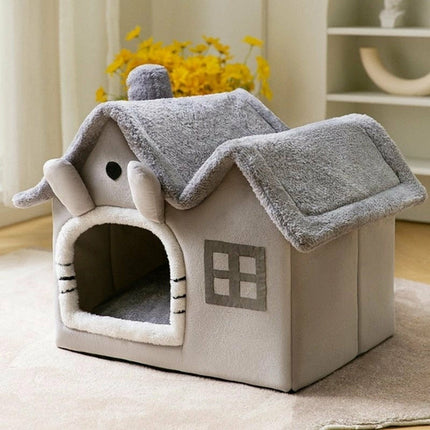 Removable Roof Plush Cat House – Indoor Pet Shelter