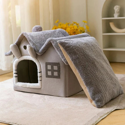 Removable Roof Plush Cat House – Indoor Pet Shelter