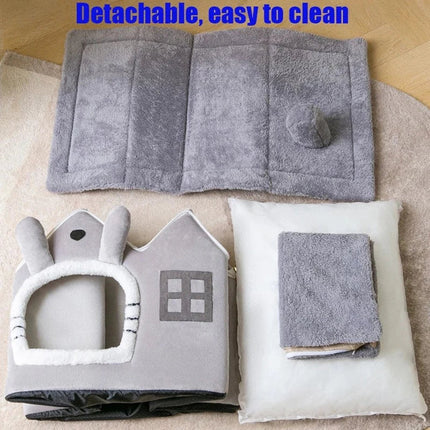 Removable Roof Plush Cat House – Indoor Pet Shelter