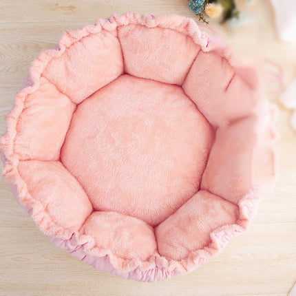 Cute Soft Cat Bed – Round Fluffy Sleeping Nest – Pink