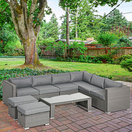 6 PCs PE Rattan Wicker Corner Sofa Set Coffee Table Footstool w/ Cushion - Grey