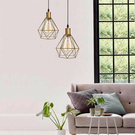 Modern Pendant Light – Diamond Cage Design – Geometric Wire Fitting