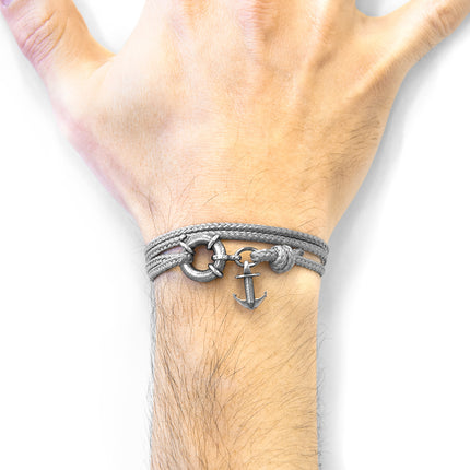 Classic Grey Clyde Anchor Silver and Rope Bracelet