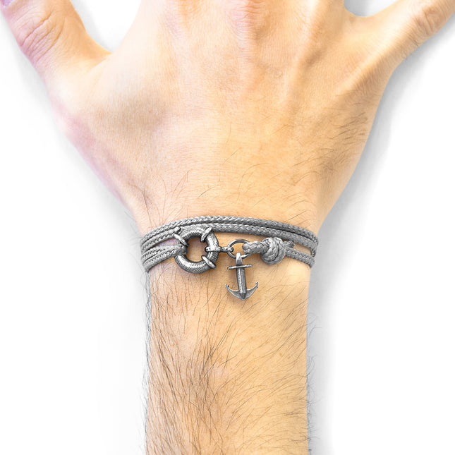 Classic Grey Clyde Anchor Silver and Rope Bracelet