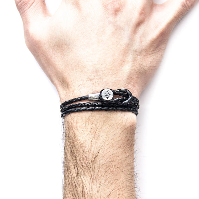 Coal Black Dundee Silver & Leather Bracelet