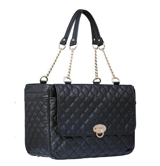 Designer Black Quilted Dog Cat Pet Carrier