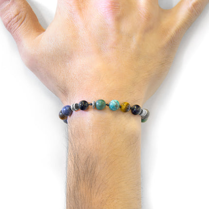 Multicoloured Multi-Gem Agaya Silver and Stone Beaded Macrame Bracelet