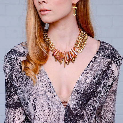 Rocked Up Crystal Quartz Necklace - Gold