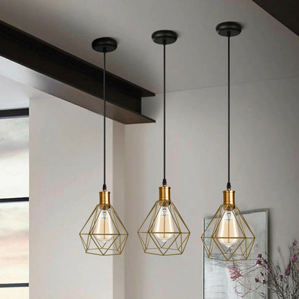 Modern Pendant Light – Diamond Cage Design – Geometric Wire Fitting