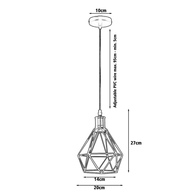 Modern Pendant Light – Diamond Cage Design – Geometric Wire Fitting