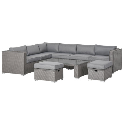 6 PCs PE Rattan Wicker Corner Sofa Set Coffee Table Footstool w/ Cushion - Grey