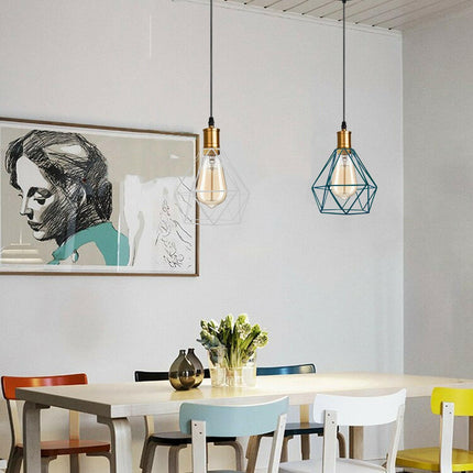 Modern Pendant Light – Diamond Cage Design – Geometric Wire Fitting