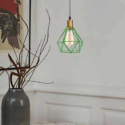 Modern Pendant Light – Diamond Cage Design – Geometric Wire Fitting