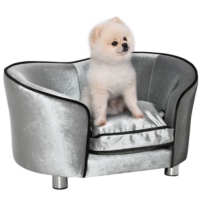 Modern Dog Sofa Couch – Puppy & Kitten Lounge with Storage Pocket & Cushion