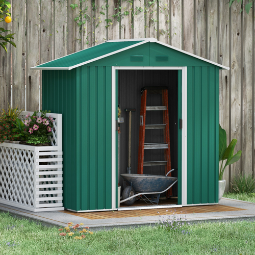Green Metal Garden Shed 6.5 x 3.5FT – Outdoor Storage House for Tools and Equipment