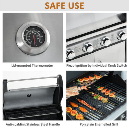 Outsunny 4+1 Burner Gas BBQ Trolley Grill - Stainless Steel 128x50x113cm