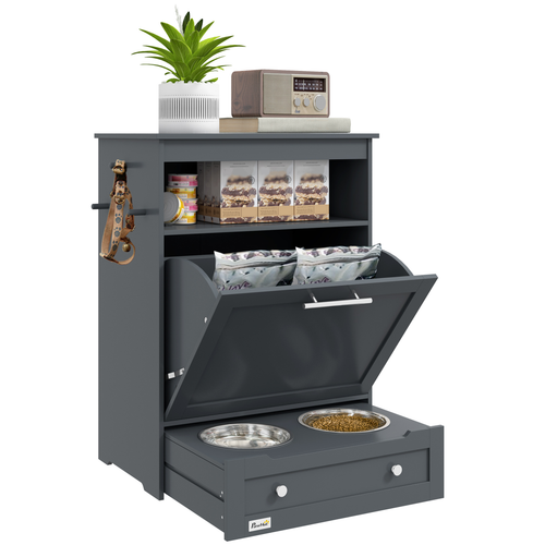 PawHut Pet Feeder Station – Food Storage Cabinet for Dogs and Cats – Black