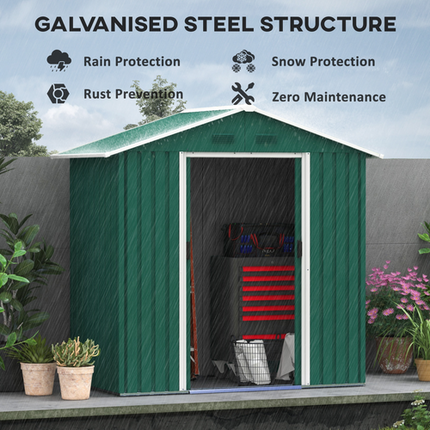 Green Metal Garden Shed 6.5 x 3.5FT – Outdoor Storage House for Tools and Equipment
