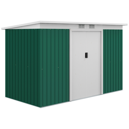 Green Metal Garden Storage Shed 9ft x 4.25ft with Doors and Ventilation – Outdoor Equipment Shelter