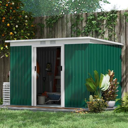 Green Metal Garden Storage Shed 9ft x 4.25ft with Doors and Ventilation – Outdoor Equipment Shelter