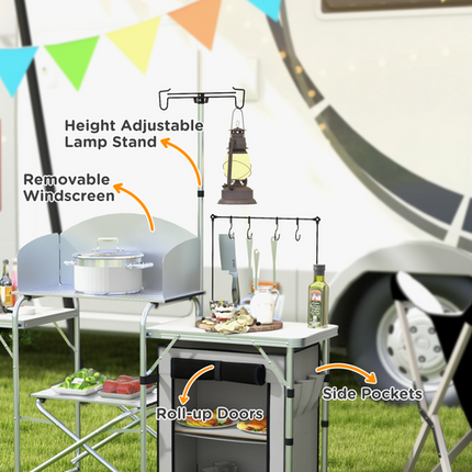 Outsunny Folding Camping Kitchen Table with Cupboard & Carrying Bag