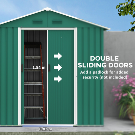 Green Metal Garden Shed 6.5 x 3.5FT – Outdoor Storage House for Tools and Equipment