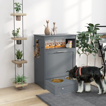 PawHut Pet Feeder Station – Food Storage Cabinet for Dogs and Cats – Black