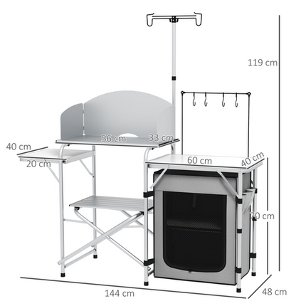 Outsunny Folding Camping Kitchen Table with Cupboard & Carrying Bag
