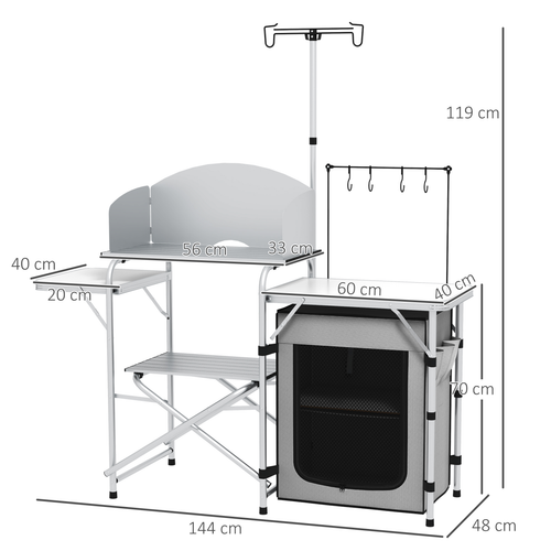 Outsunny Folding Camping Kitchen Table with Cupboard & Carrying Bag