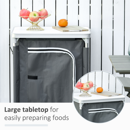 Outsunny 3-Shelf Outdoor Camping Kitchen Cupboard with Cook Table – Grey
