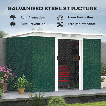 Green Metal Garden Storage Shed 9ft x 4.25ft with Doors and Ventilation – Outdoor Equipment Shelter