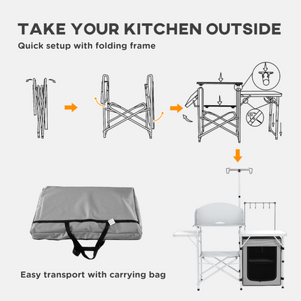 Outsunny Folding Camping Kitchen Table with Cupboard & Carrying Bag