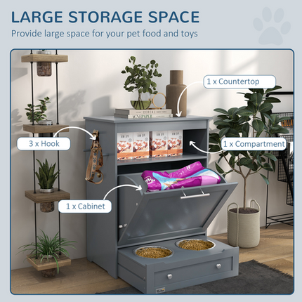PawHut Pet Feeder Station – Food Storage Cabinet for Dogs and Cats – Black