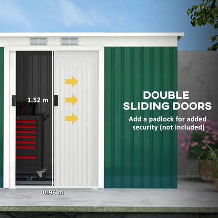 Green Metal Garden Storage Shed 9ft x 4.25ft with Doors and Ventilation – Outdoor Equipment Shelter