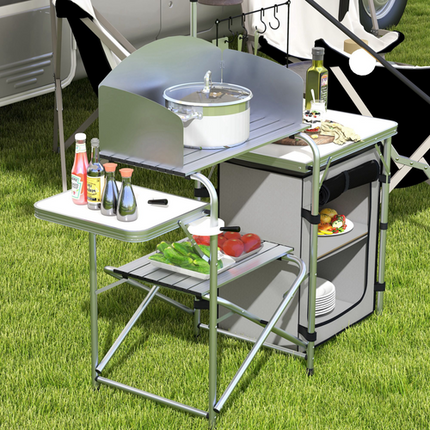 Outsunny Folding Camping Kitchen Table with Cupboard & Carrying Bag