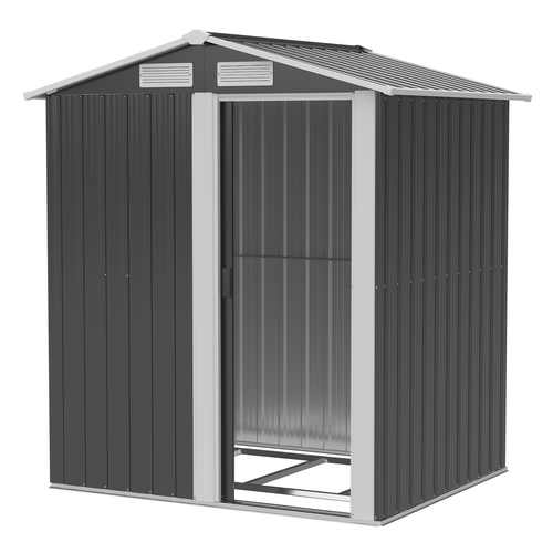 Grey Outdoor Metal Shed 152x132x188 cm with Sliding Door and Sloped Roof – Tool Storage House