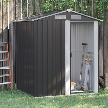 Grey Outdoor Metal Shed 152x132x188 cm with Sliding Door and Sloped Roof – Tool Storage House
