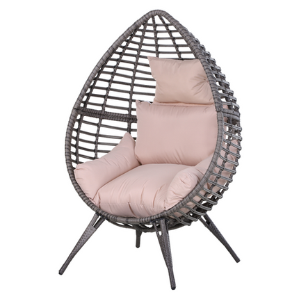 Outdoor/Indoor Rattan Egg Chair – Wicker Teardrop Weave Lounge Chair with Cushion