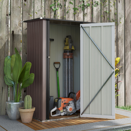 Brown Steel Garden Storage Shed with Lockable Door – Outdoor Utility Storage Cabinet