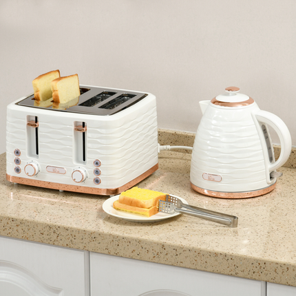 HOMCOM 1.7L Rapid Boil Kettle & 4-Slice Toaster Set – White