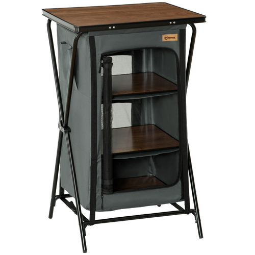 Outsunny Foldable Camping Kitchen Cupboard – Aluminium Cook Station with Carry Bag